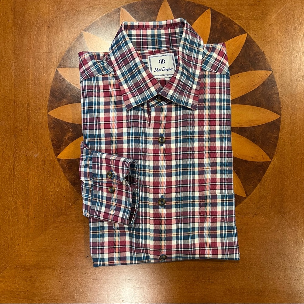 David Donahue Burgundy, Navy & White Plaid Button-Down Shirt